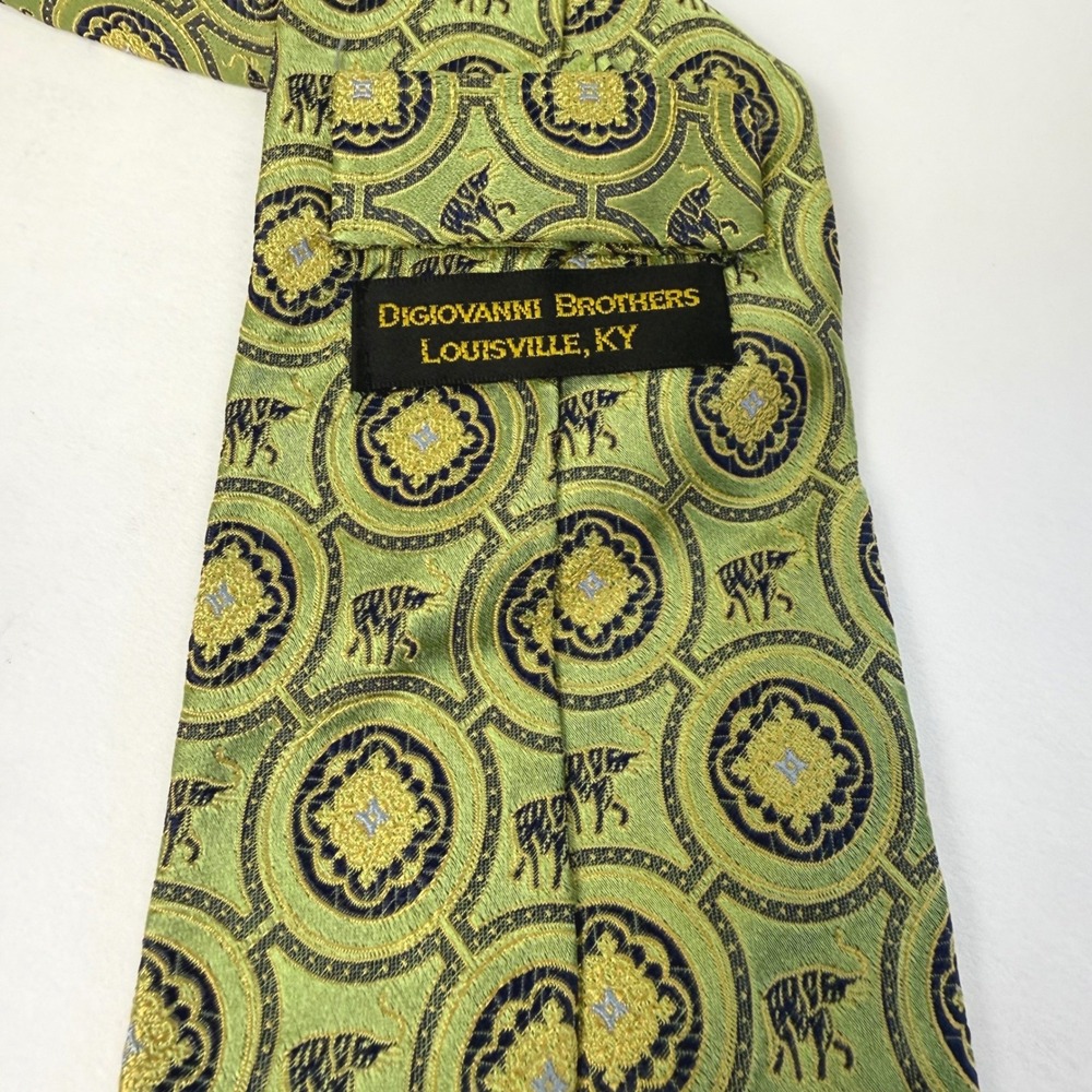 Digiovanni Brothers Necktie Mens Elephant Medallion‎ Silk Green Preppy Animal - Picture 3 of 5